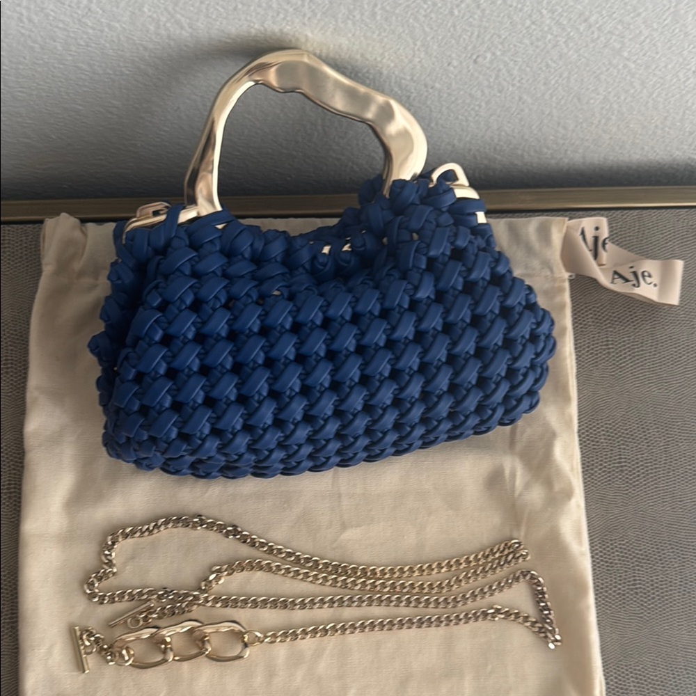 Aje Blue and Gold Crossbody Bag with Textured Design